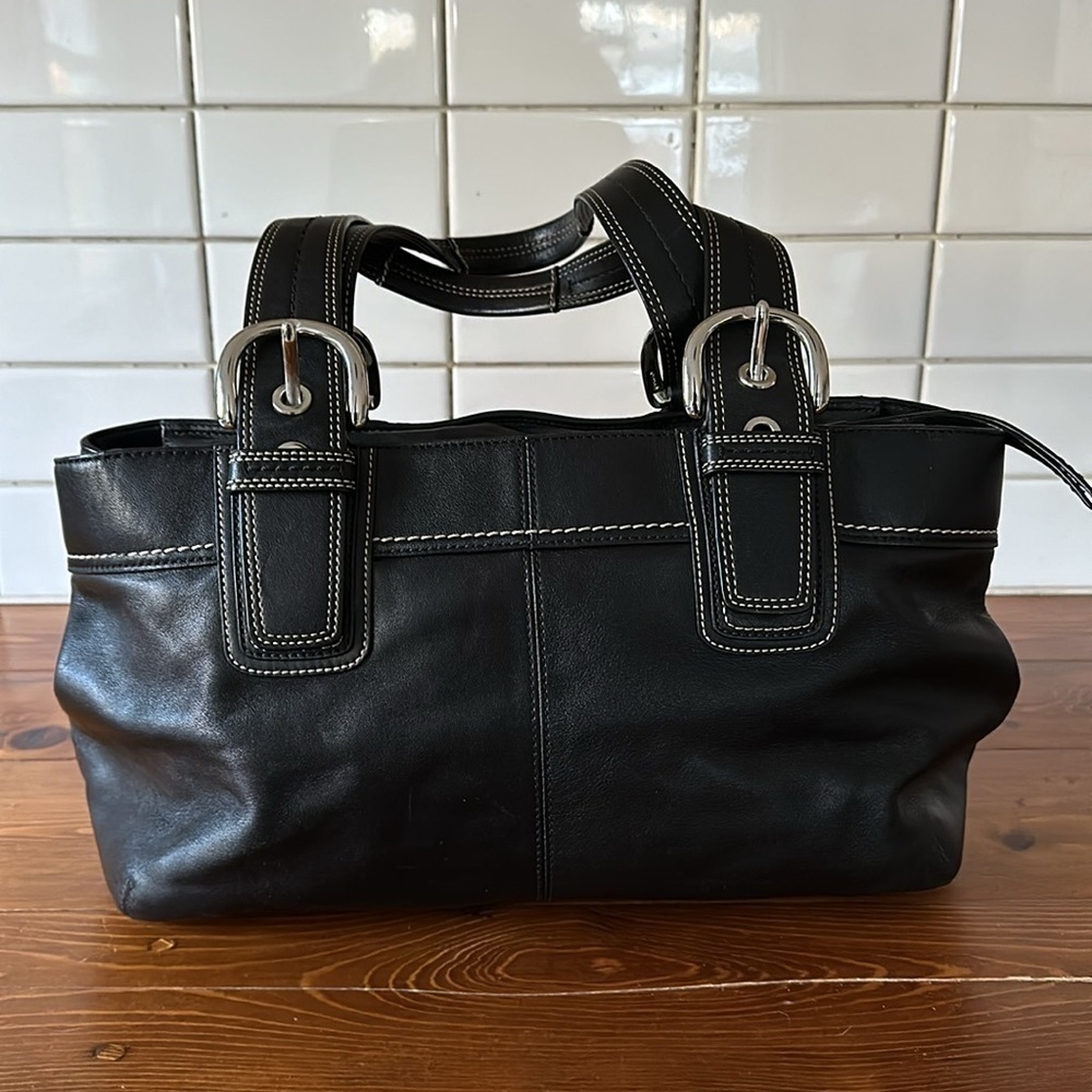 Coach Soho Black Pleated Leather Satchel - Picture 13 of 16